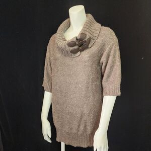 Design History Brown Short Sleeve Cowl Neck Sweater (M)